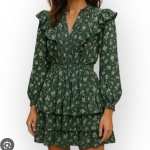 New $228 AE77 by American Eagle Hunter Green Crochet Detail Ruffle Dress M